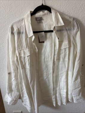 J. Jill Cream Lightweight Linen Button-Front Shirt